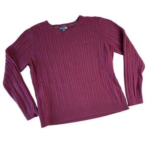 IZOD Womens XL Pink Cable Knit Sweater Cotton Pullover